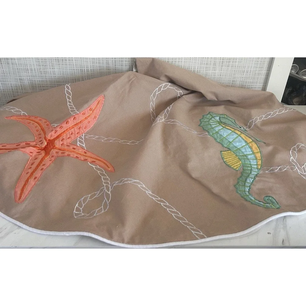 Nautical Christmas Tree Skirt Sanddollar Starfish Seahorse 54